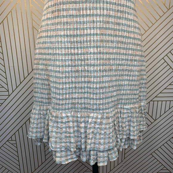 Veronica Beard Cici White Seersucker Smocked Mini Dress Ruffle Hem Size 12 NWT - Picture 5 of 12